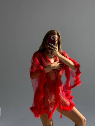 ELYSIA FEATHER ROBE – RED
