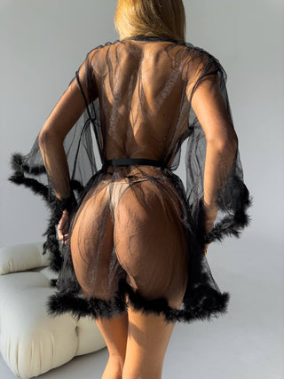 ELYSIA FEATHER ROBE – BLACK