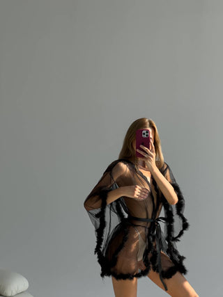 ELYSIA FEATHER ROBE – BLACK