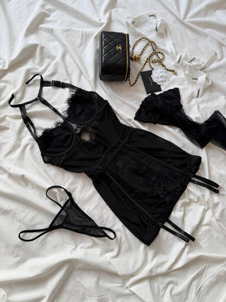BLACK VALENTINA SET (ÇORAP DAHİL) - Scarlet Secret