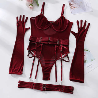 CRIMSON SET ( ELDİVEN+ BACAK BANDI DAHİL) - Scarlet Secret