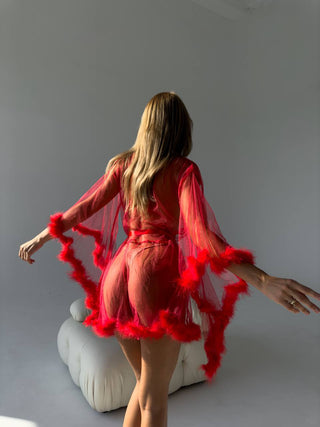 ELYSIA FEATHER ROBE – RED - Scarlet Secret