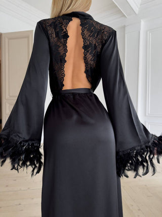 SERAPHINA BLACK SATIN ROBE - Scarlet Secret